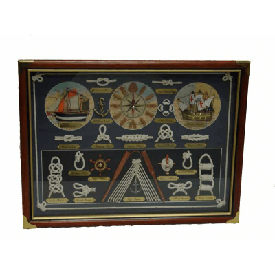 TABLICA Z WĘZŁAMI Obraz węzły mapa żaglowiec zegar  55x42cm