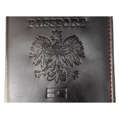 Okładka na paszport, etui na paszport, czarna z czerwonym przeszyciem