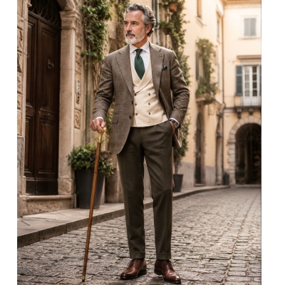 Eleganckaa drewniana laska z mosiężnymi okuciami i głową lwa