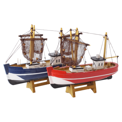 Kuter rybacki model drewniany fishing boat 25 x 4 x 20 cm granatowy