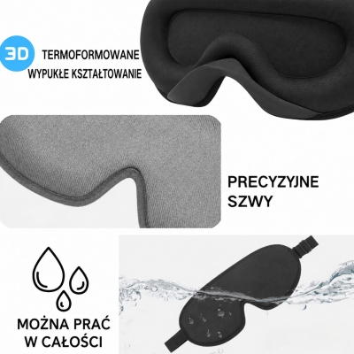 Opaska na oczy maska 3D do spania pianka memory szara